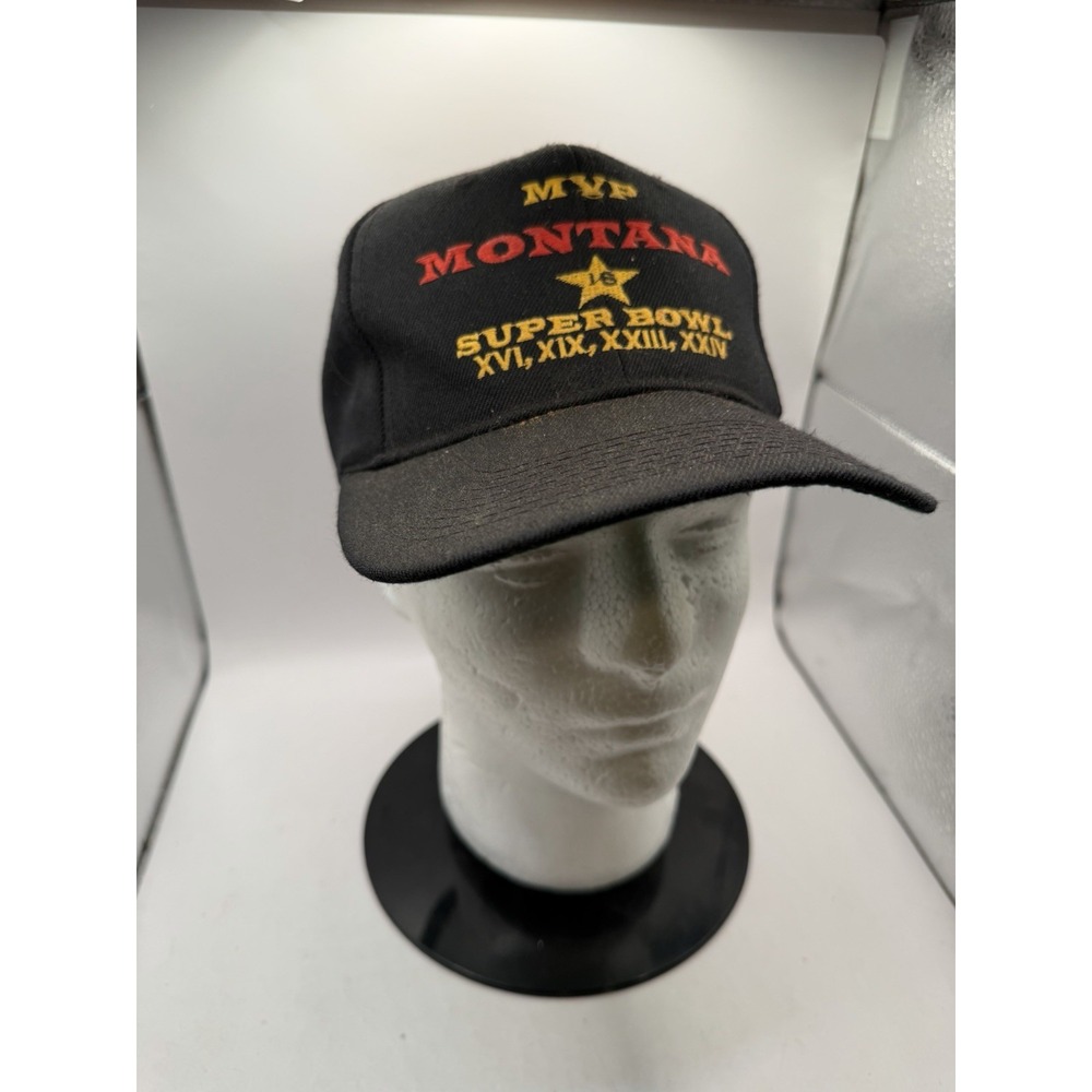 Vintage Joe Montana Hat Cap Snap Back Black MVP NFL Super Bowl Wool Blend
